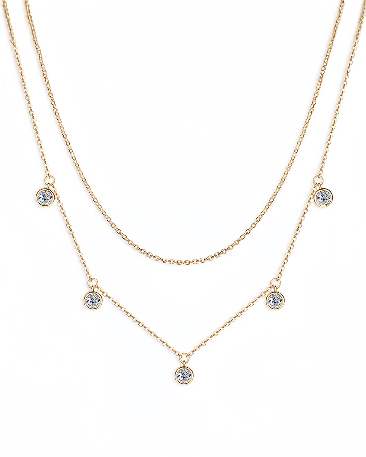 Double-Layer Moissanite Necklace with Floating Gems-Opreshyne