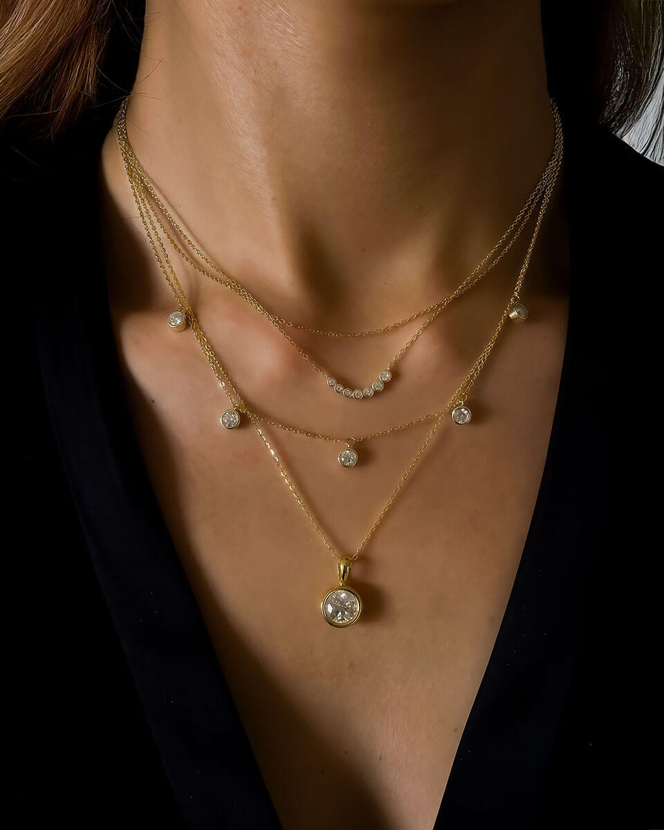Gold Necklace 14K with Gradient Moissanite Design-Opreshyne