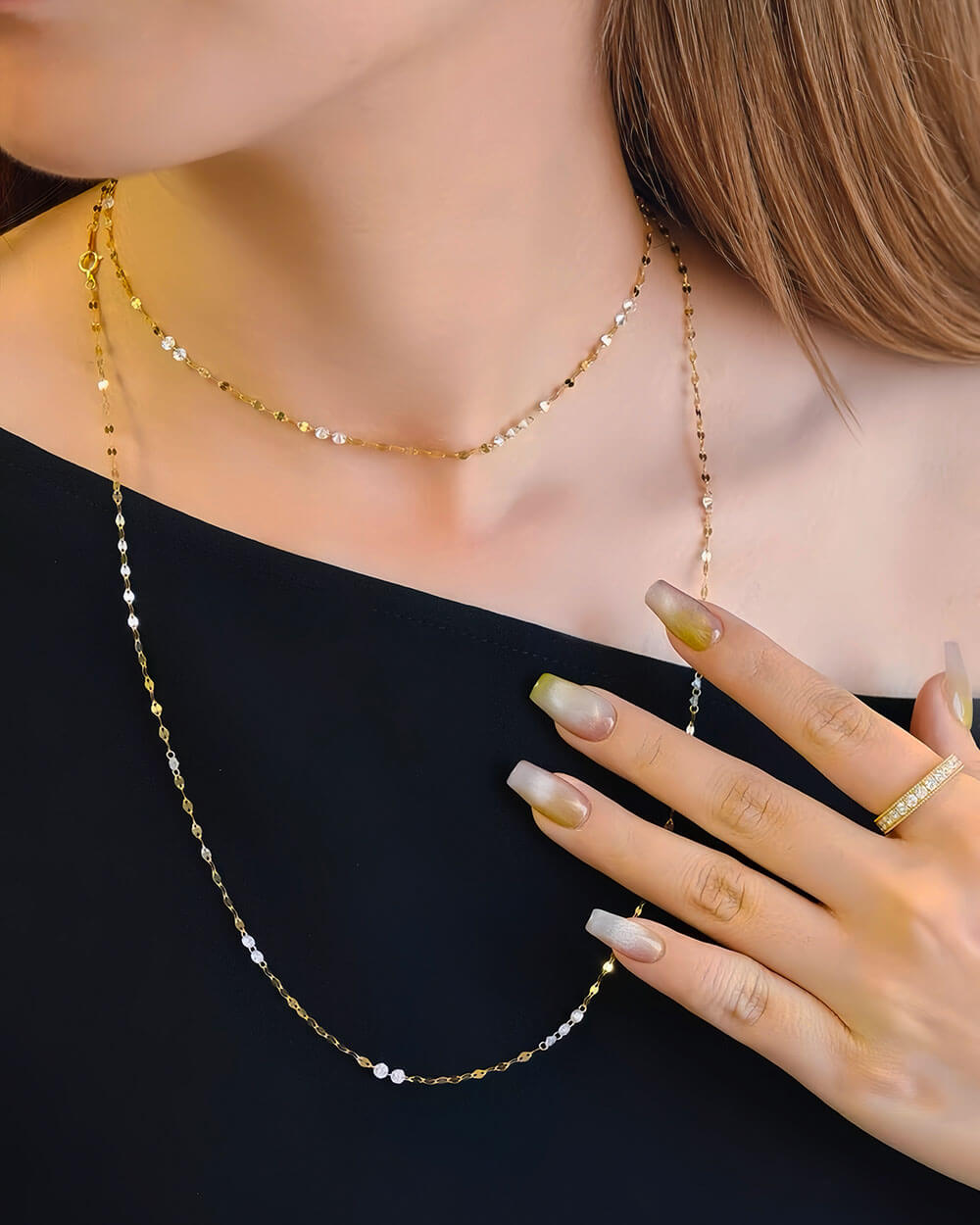 Celeste Drilled Diamond Sequin Chain Necklace