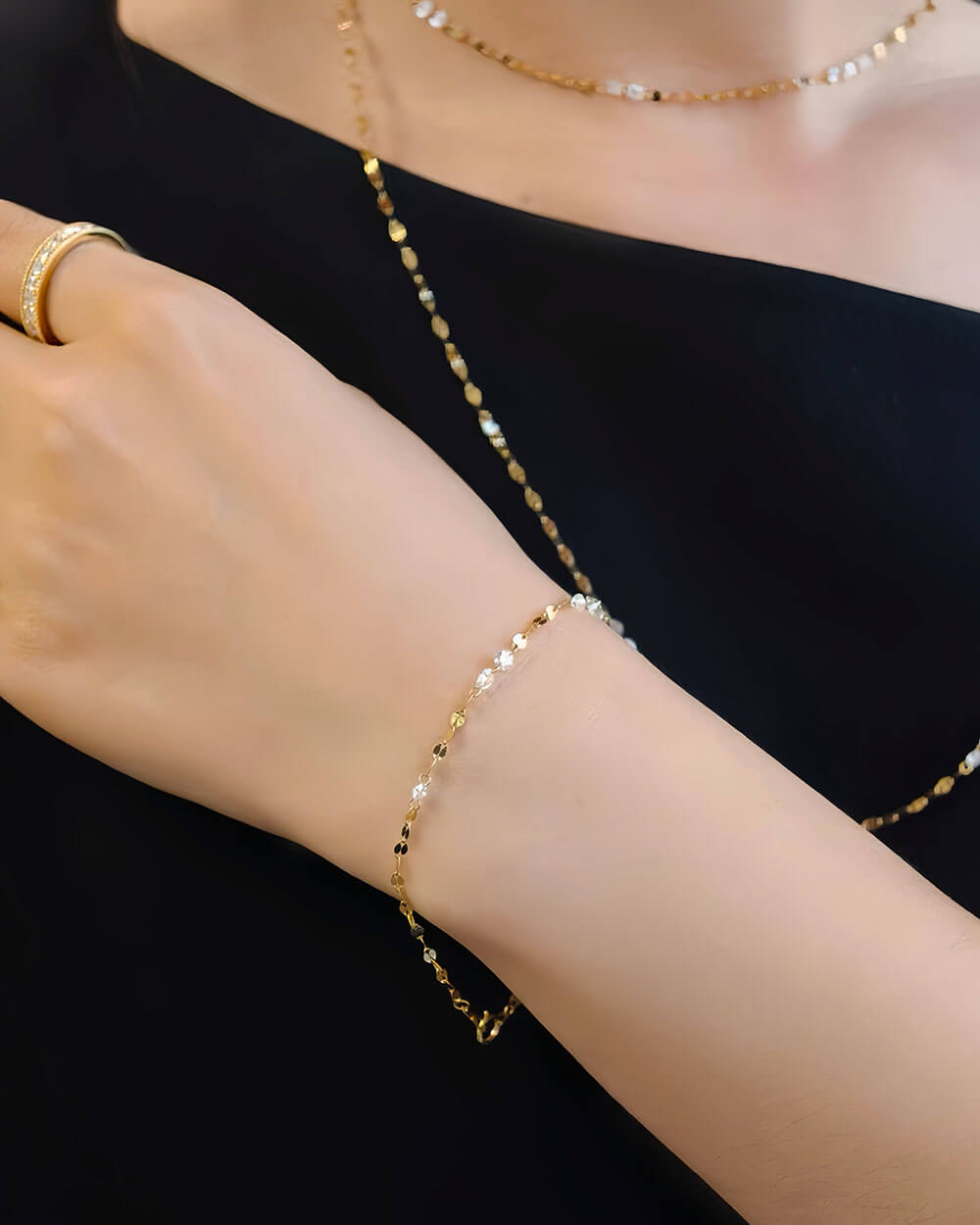 Celeste Drilled Diamond Sequin Chain Necklace