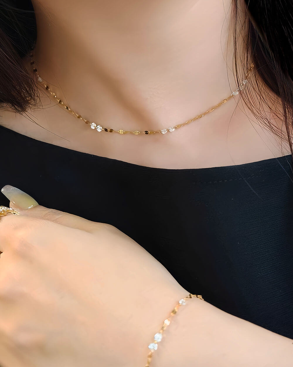 Celeste Drilled Diamond Sequin Chain Necklace