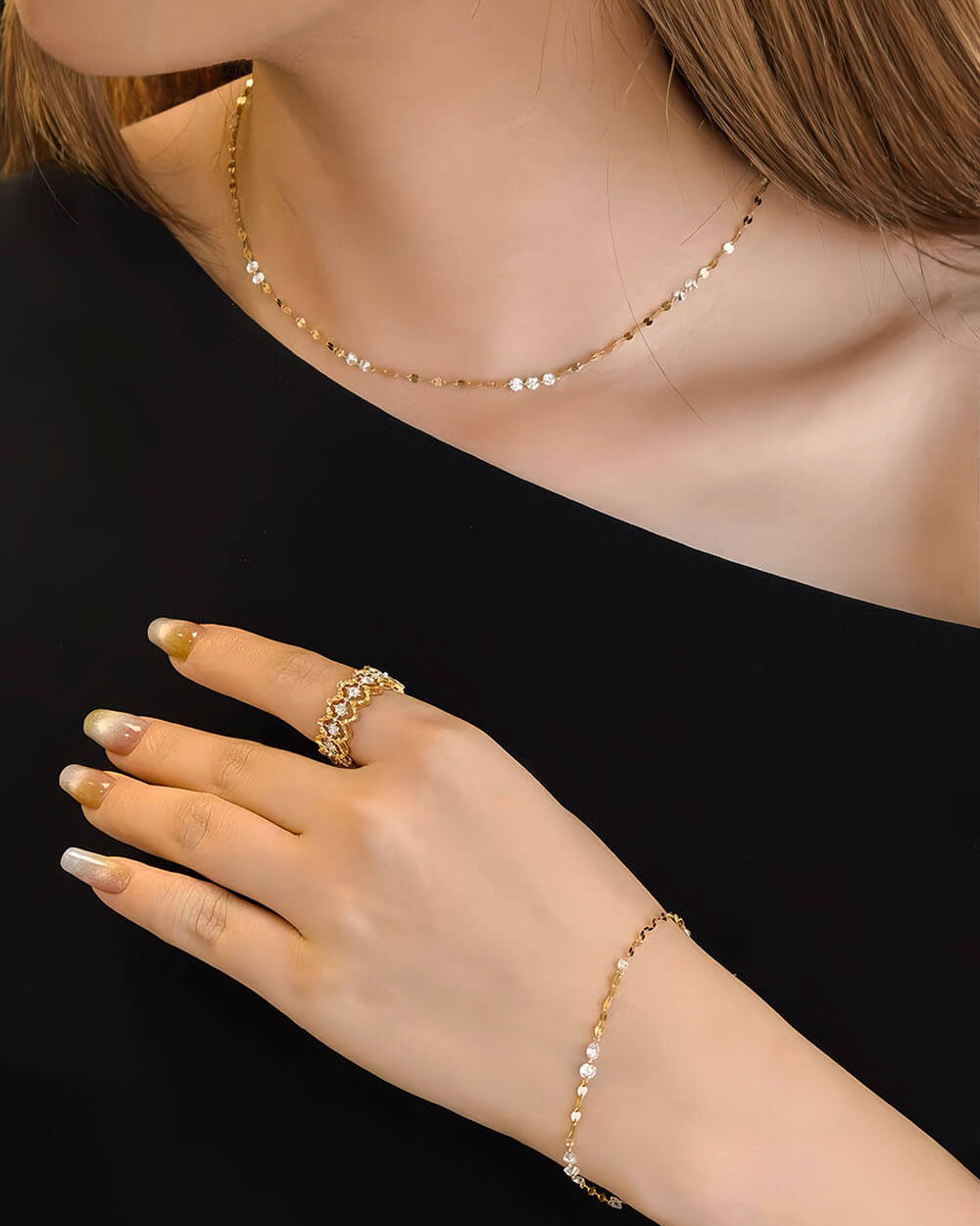 Celeste Drilled Diamond Sequin Chain Necklace