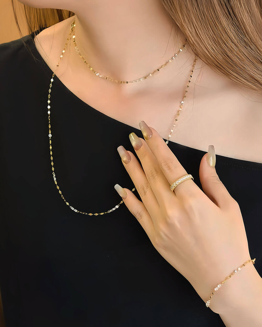Celeste Drilled Diamond Sequin Chain Necklace