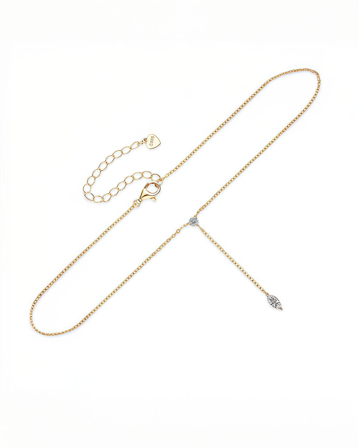 Elegant 14k Gold Necklace with Double Diamond Drop-Opreshyne