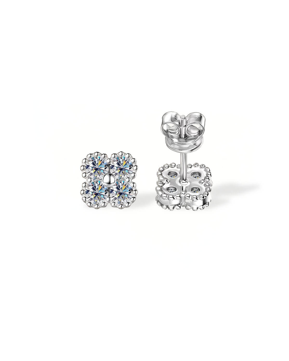 14K Gold Stud Earrings | Four Leaf Clover Lab Diamond Earrings for