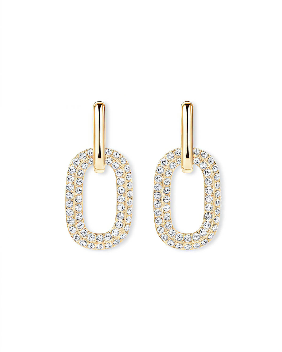 Gold Diamond Earrings – Double Oval Dangle-Opreshyne