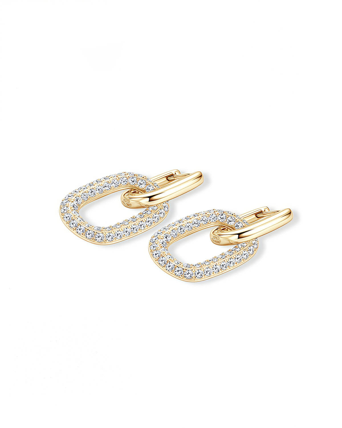 Gold Diamond Earrings – Double Oval Dangle-Opreshyne