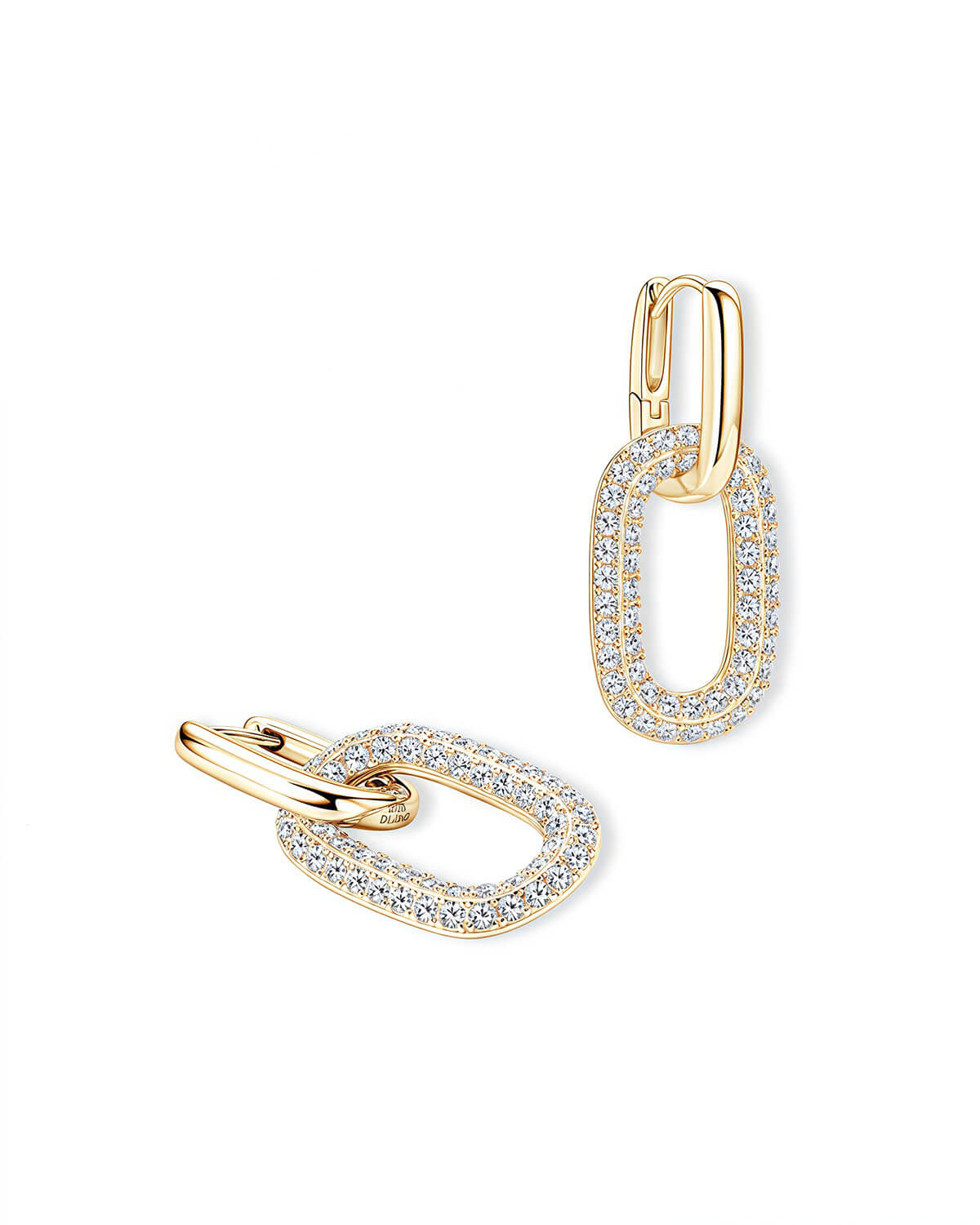 Gold Diamond Earrings – Double Oval Dangle-Opreshyne