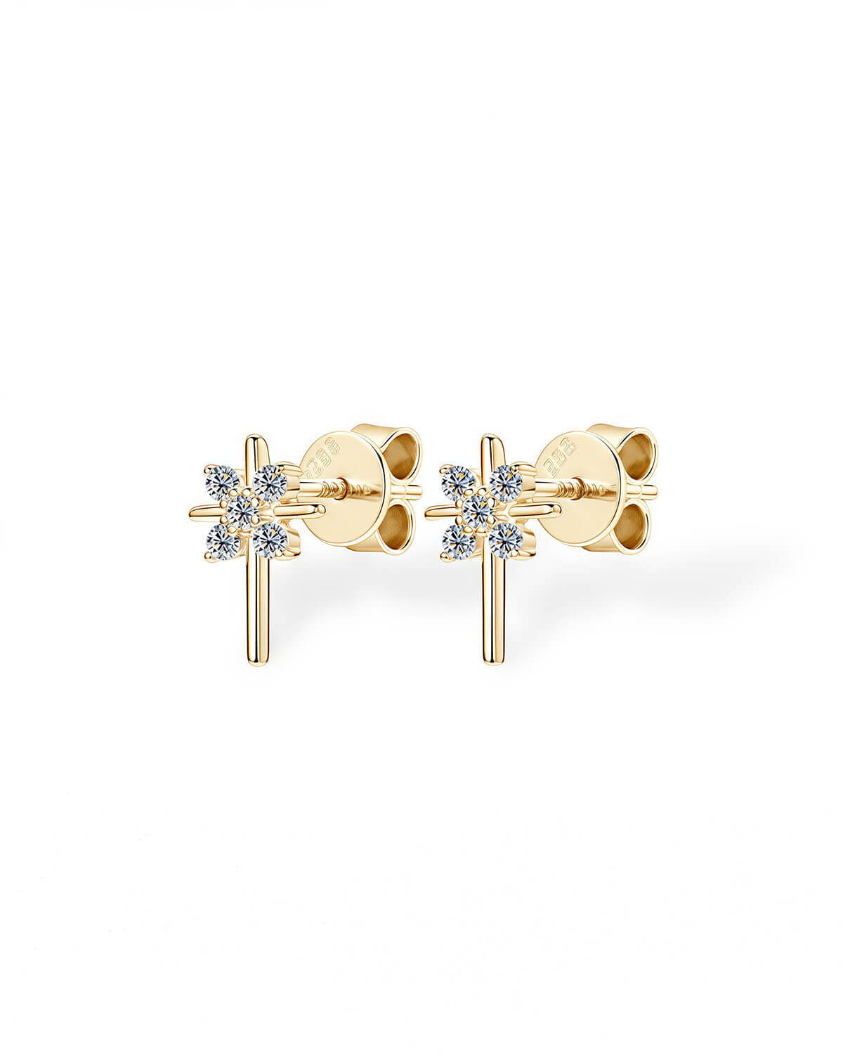 Gold Diamond Stud Earrings – Cross Inspired Elegance-Opreshyne