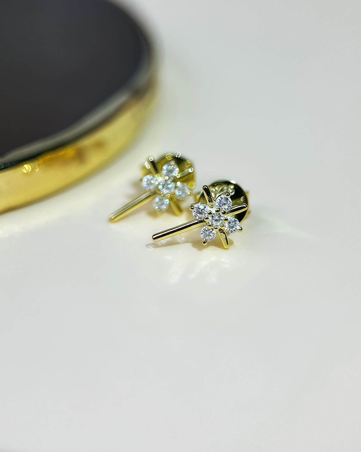 Gold Diamond Stud Earrings – Cross Inspired Elegance-Opreshyne