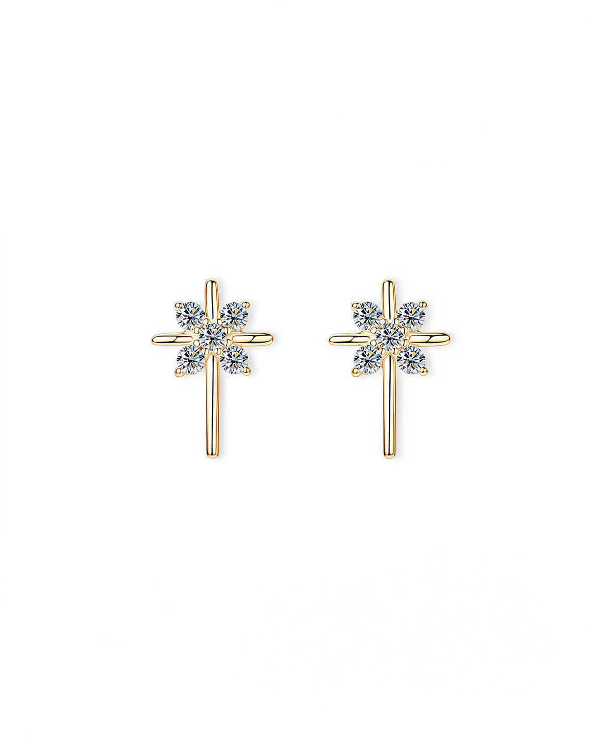 Gold Diamond Stud Earrings – Cross Inspired Elegance-Opreshyne