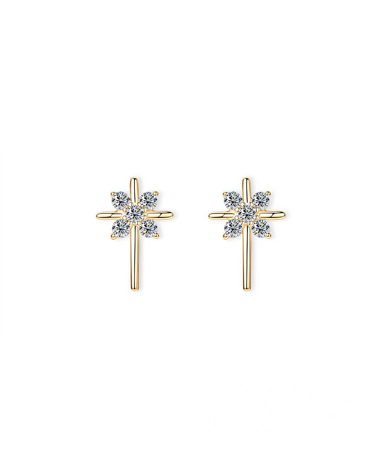Gold Diamond Stud Earrings – Cross Inspired Elegance-Opreshyne