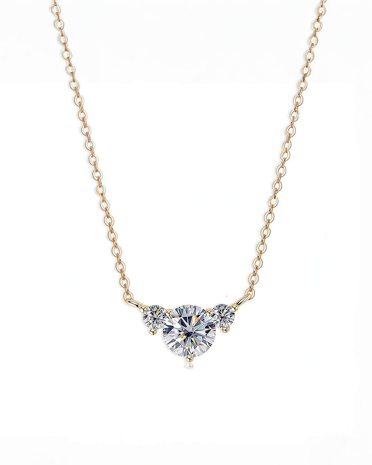 Gold Necklace 14k with Triple Moissanite Diamonds-Opreshyne