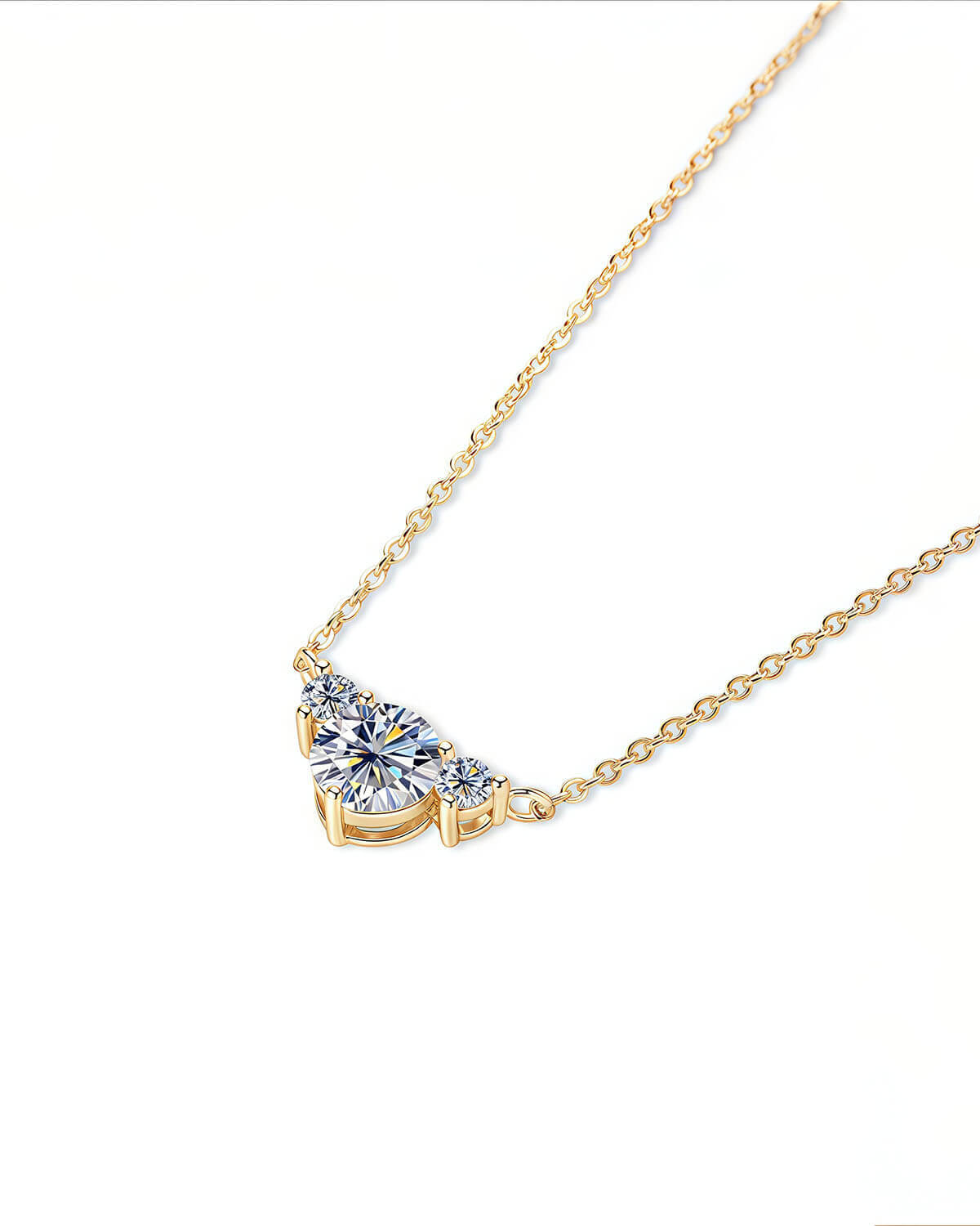Gold Necklace 14k with Triple Moissanite Diamonds-Opreshyne