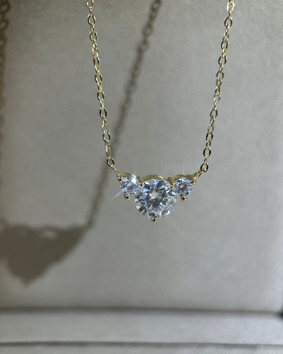 Gold Necklace 14k with Triple Moissanite Diamonds-Opreshyne