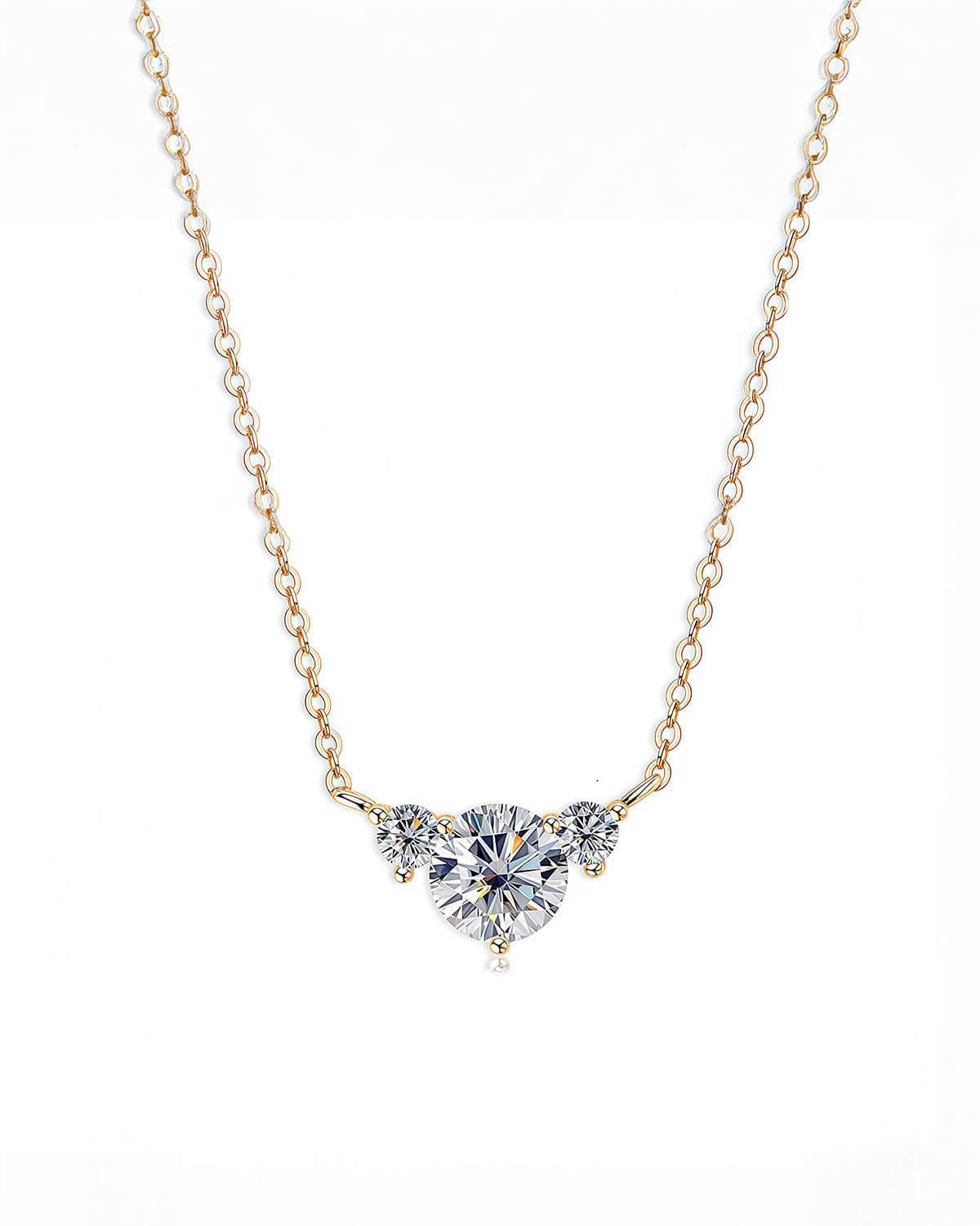 Gold Necklace 14k with Triple Moissanite Diamonds-Opreshyne