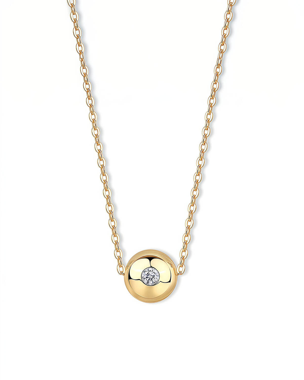 Gold Necklace with Silver Diamond – Minimalist Round Pendant-Opreshyne