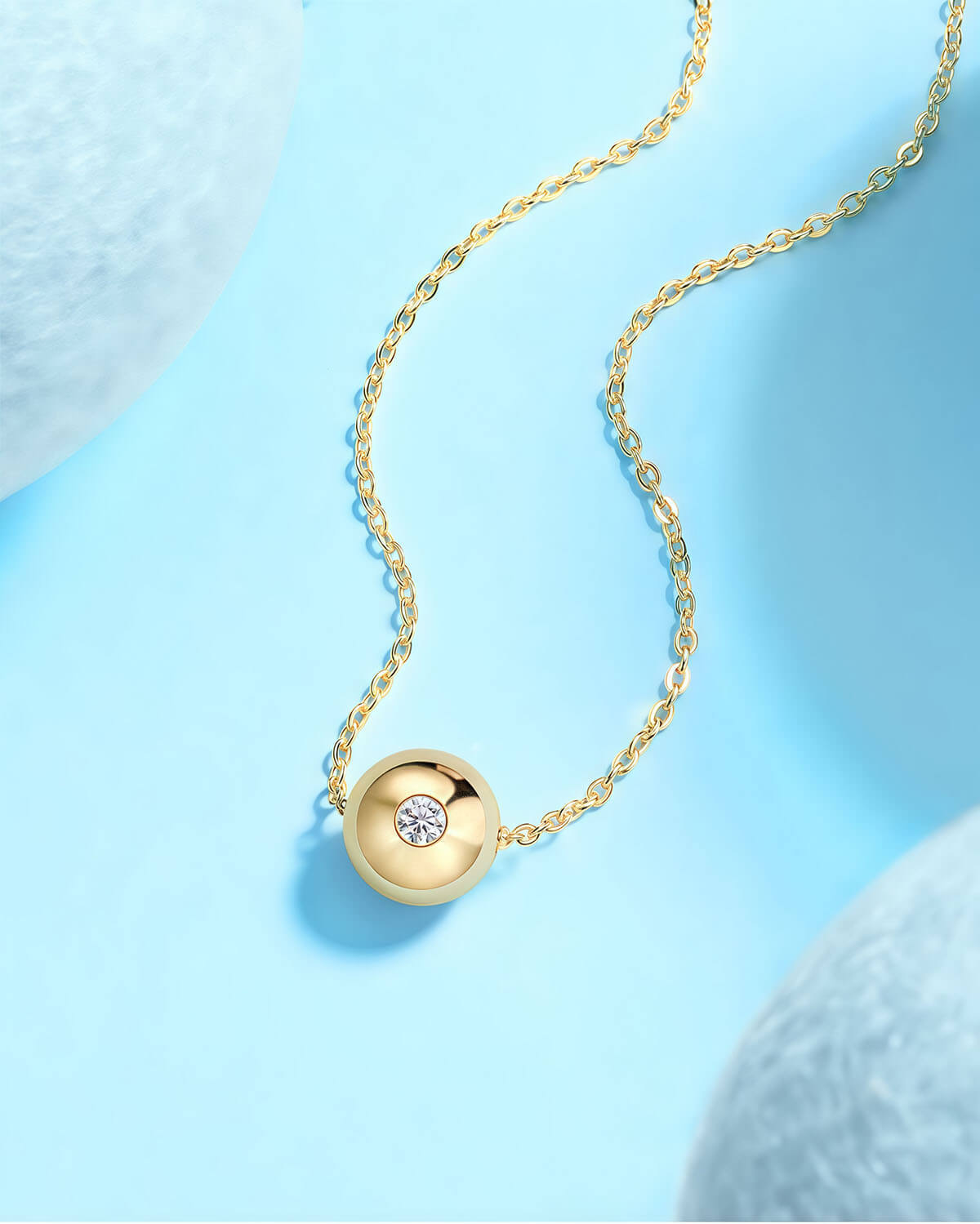 Gold Necklace with Silver Diamond – Minimalist Round Pendant-Opreshyne