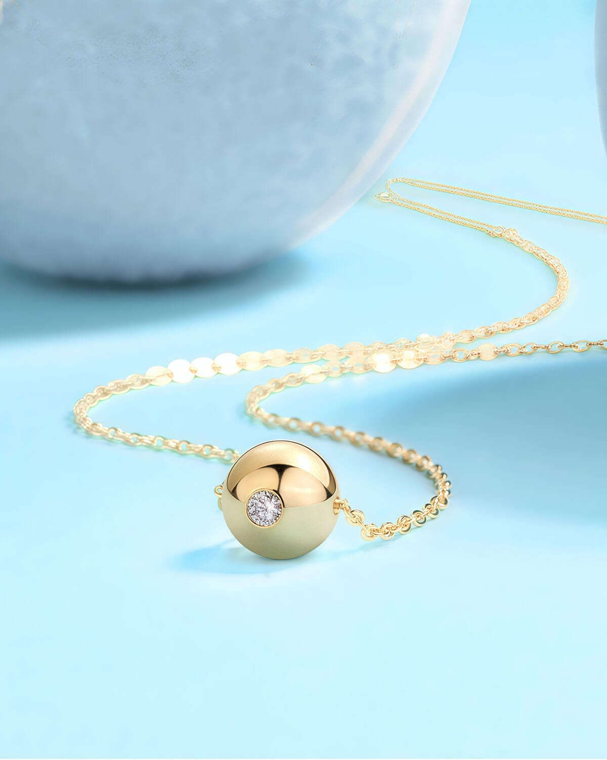 Gold Necklace with Silver Diamond – Minimalist Round Pendant-Opreshyne