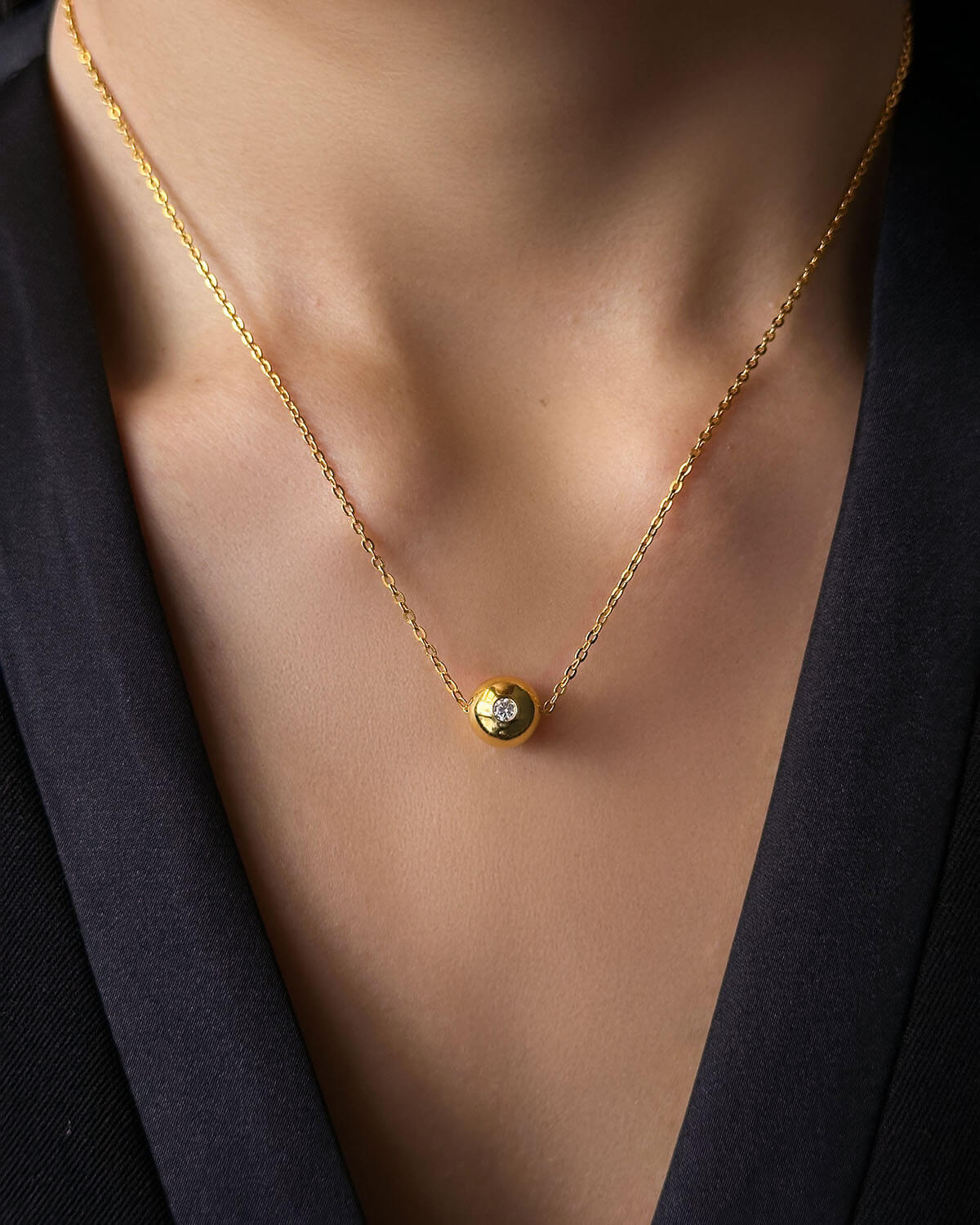Gold Necklace with Silver Diamond – Minimalist Round Pendant-Opreshyne