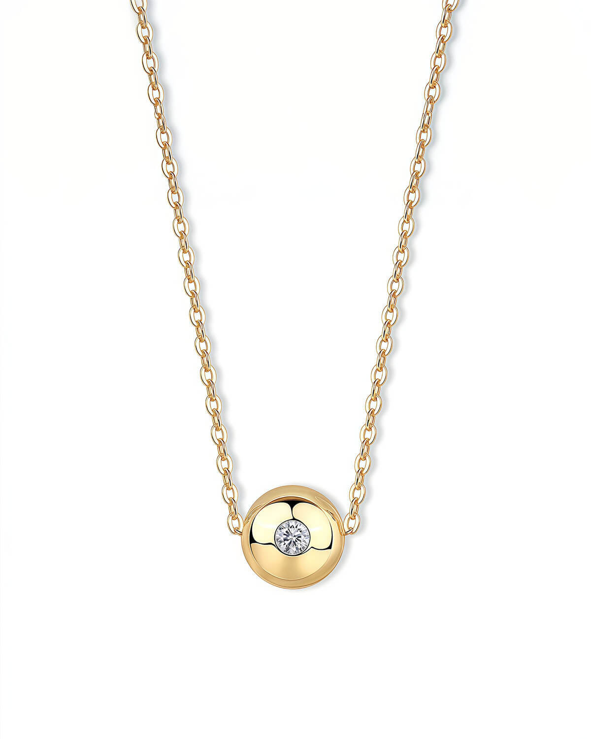 Gold Necklace with Silver Diamond – Minimalist Round Pendant-Opreshyne