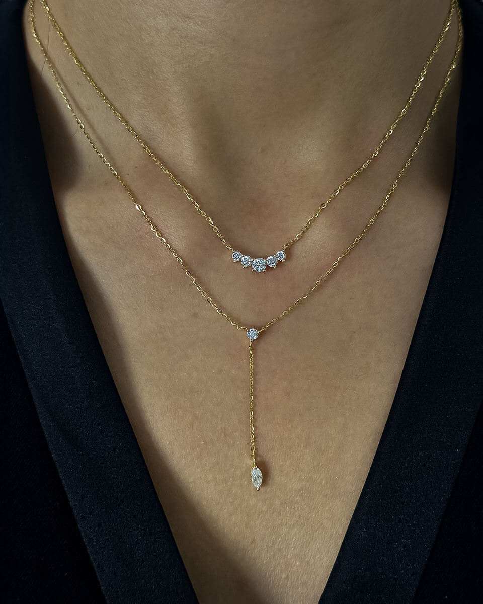 Elegant 14k Gold Necklace with Double Diamond Drop-Opreshyne