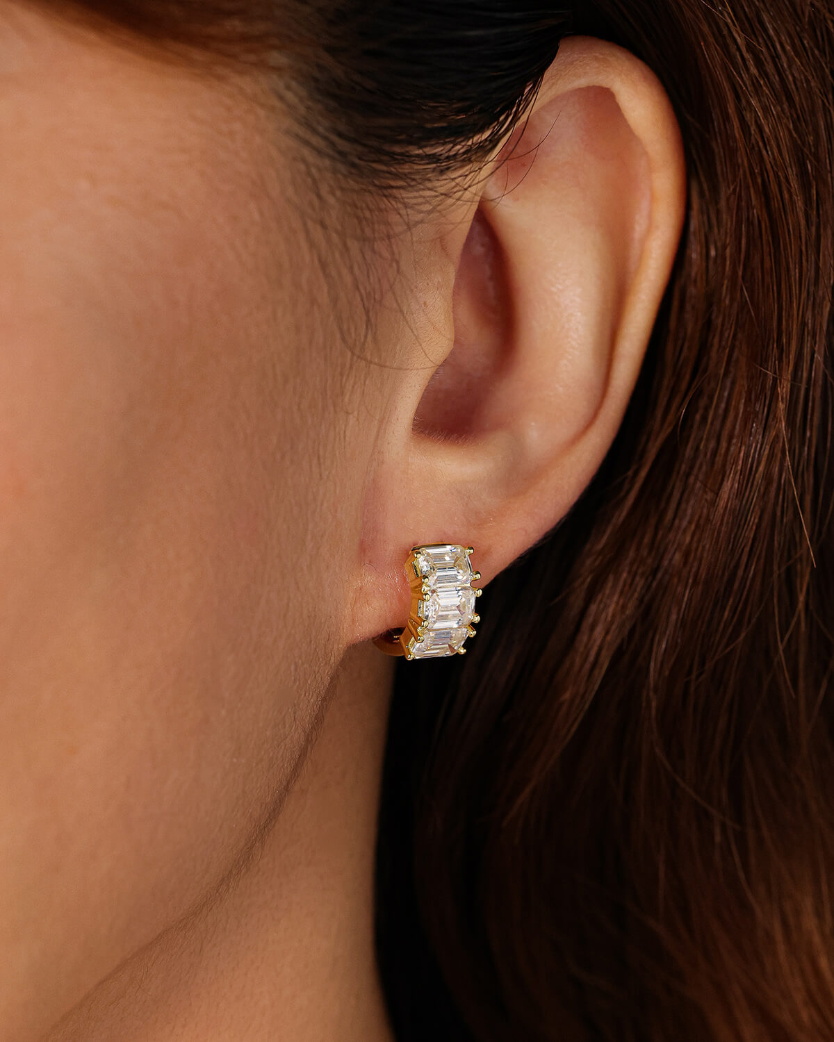 Aurelia Emerald Trio Diamond Huggie Earrings