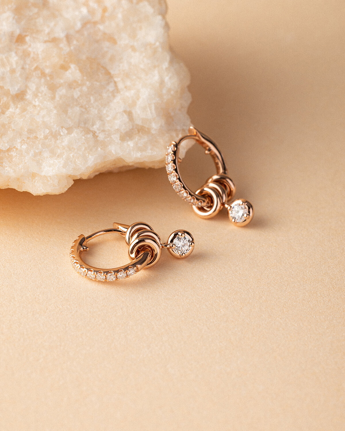 Orlisse Triple Loop Diamond Drop Huggie Earrings