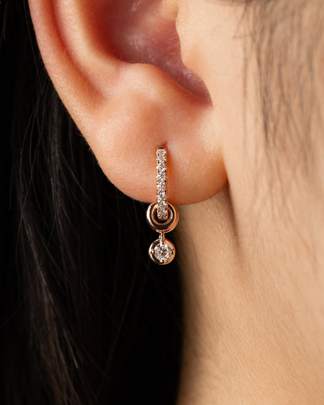 Orlisse Triple Loop Diamond Drop Huggie Earrings