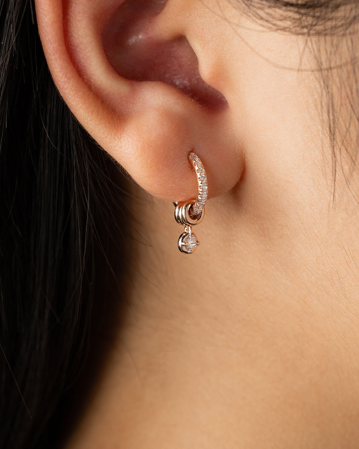Orlisse Triple Loop Diamond Drop Huggie Earrings