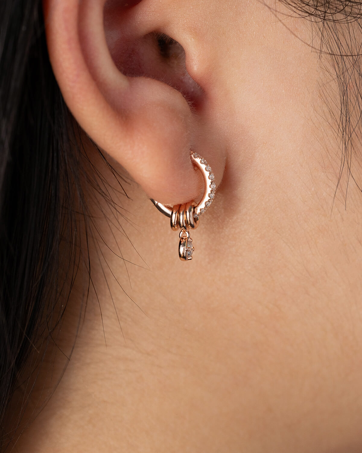 Orlisse Triple Loop Diamond Drop Huggie Earrings