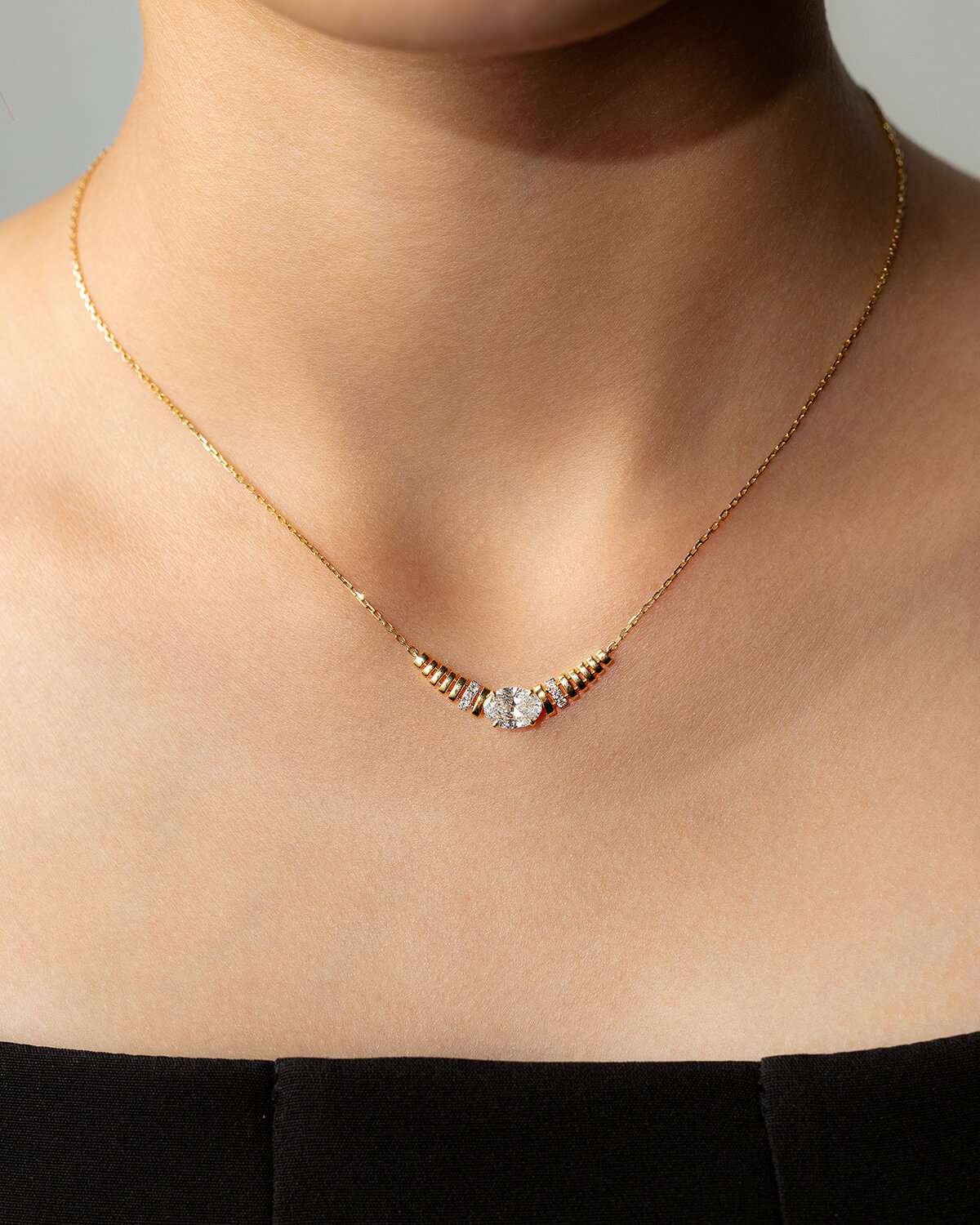 Solvienne Oval Lab Diamond Bar Necklace