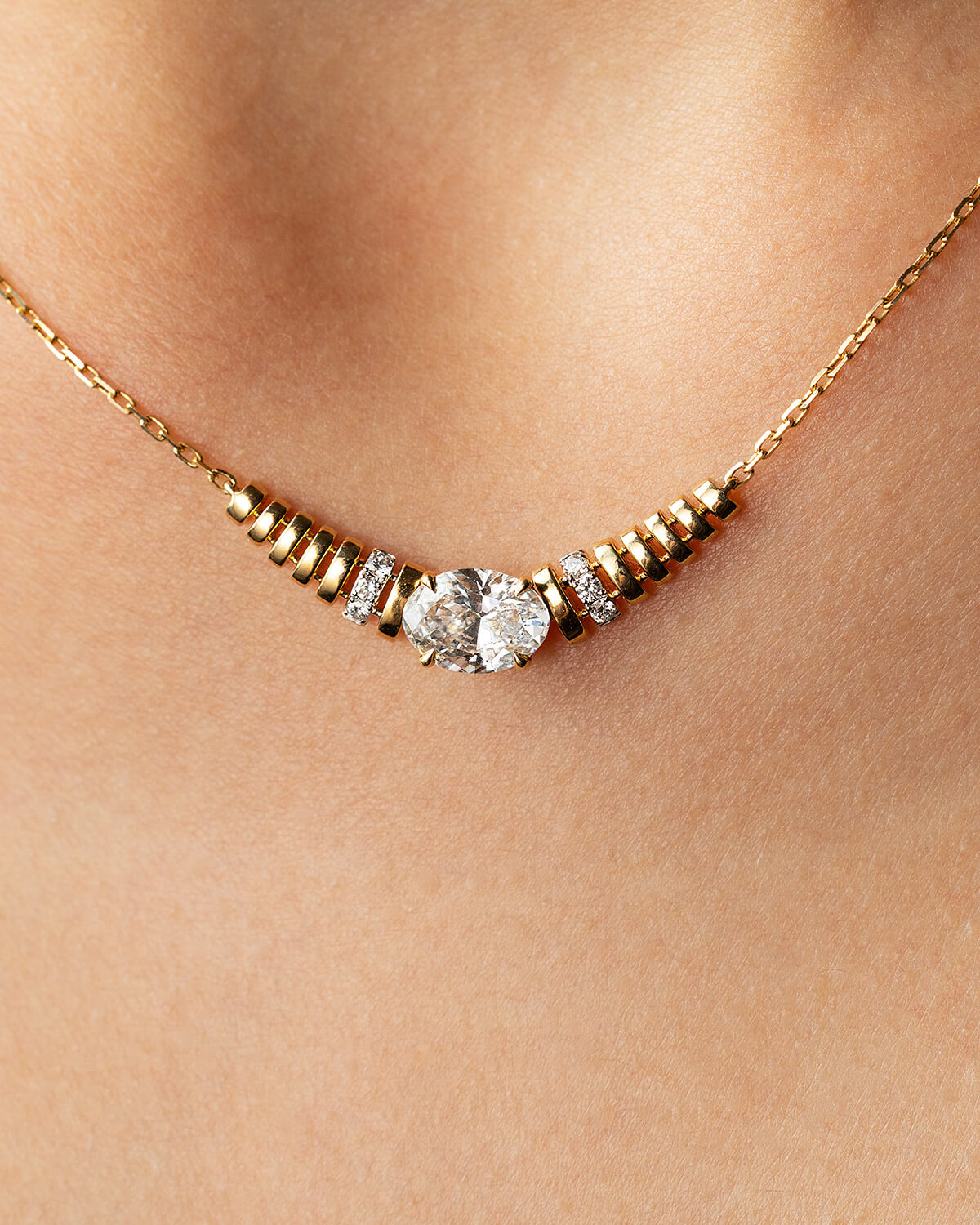 Solvienne Oval Lab Diamond Bar Necklace