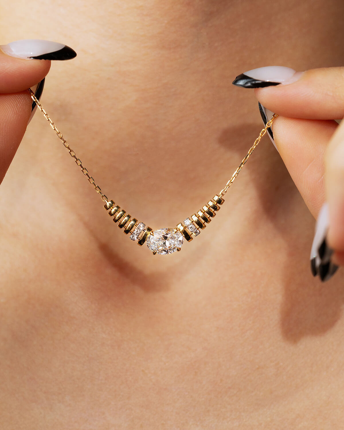 Solvienne Oval Lab Diamond Bar Necklace