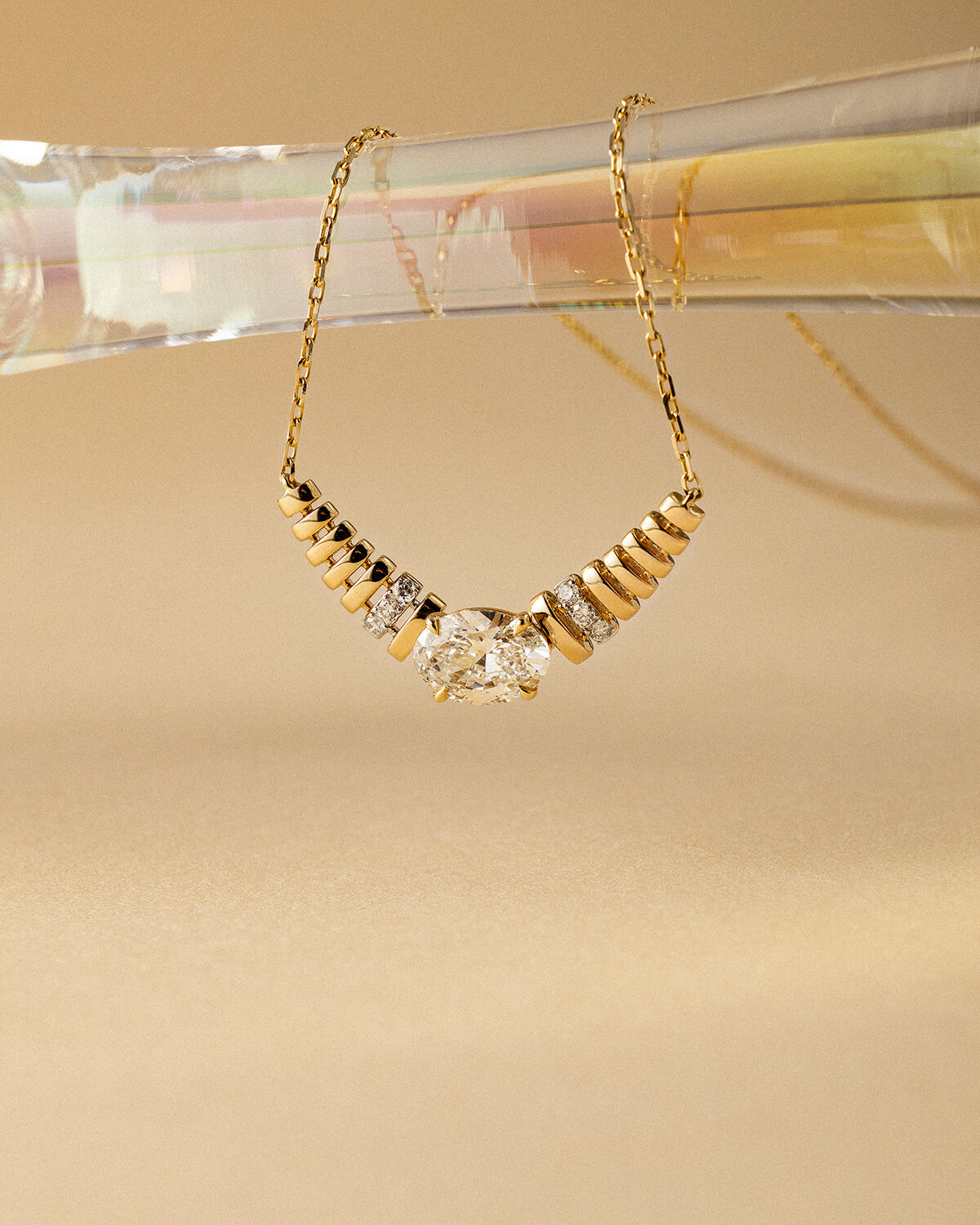 Solvienne Oval Lab Diamond Bar Necklace