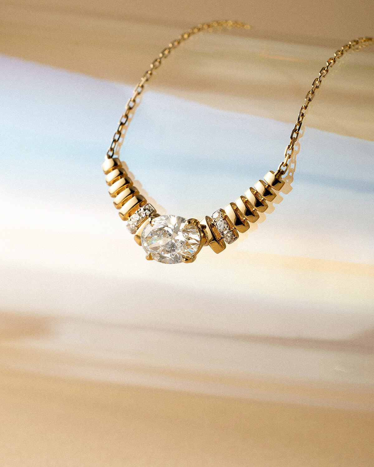 Solvienne Oval Lab Diamond Bar Necklace