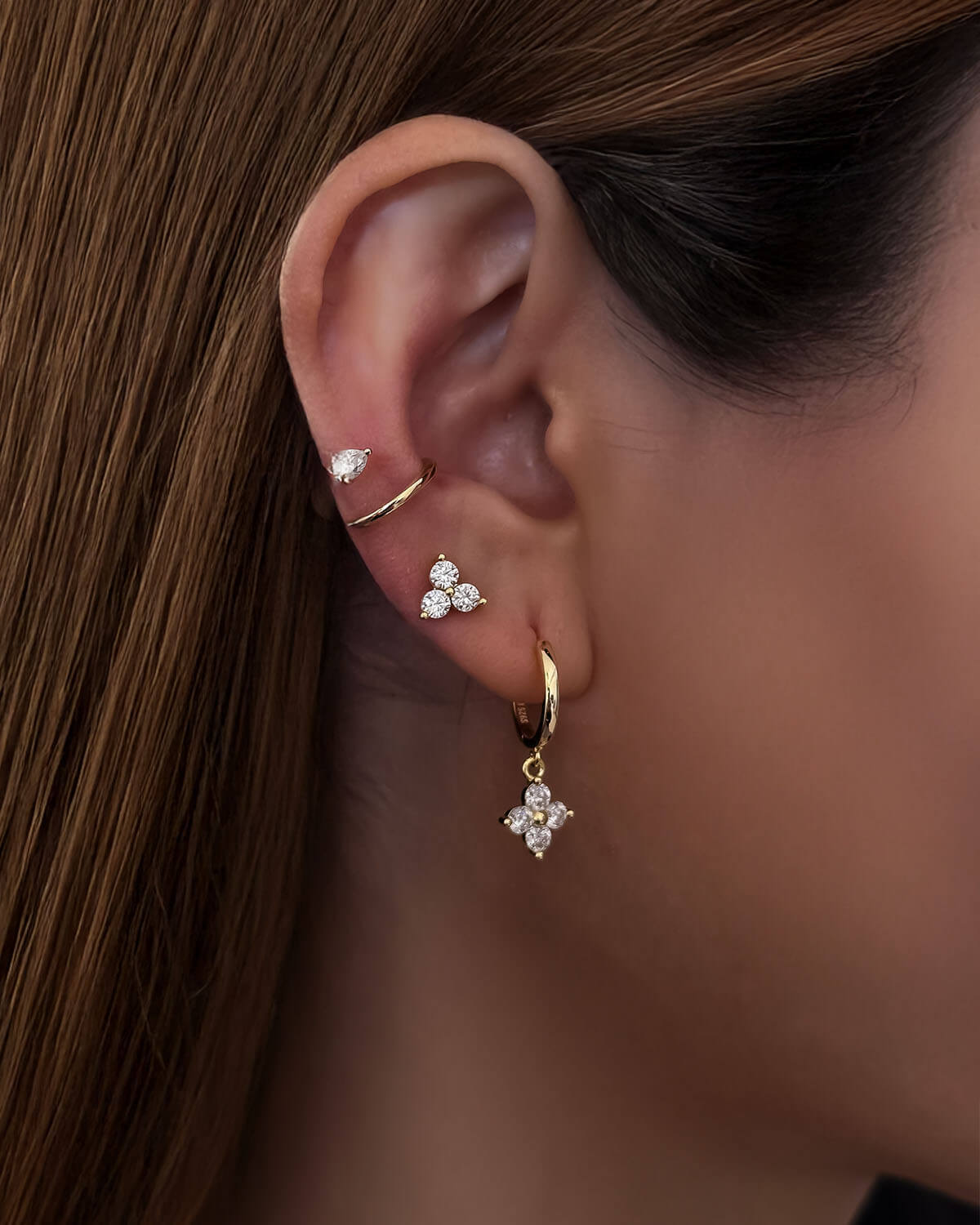 Eternal Sparkle-Triple Moissanite Stud Earrings-Opreshyne