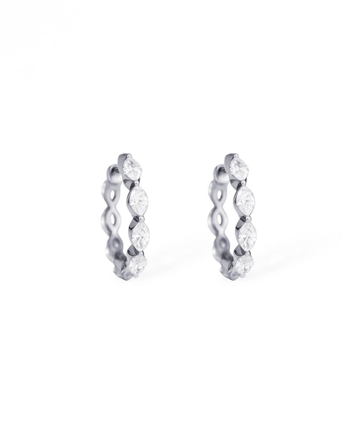 Diamond Huggie Earrings | Marquise Lab Grown Diamond 14K Gold Hoops