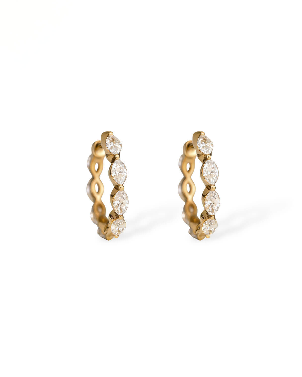 Diamond Huggie Earrings | Marquise Lab Grown Diamond 14K Gold Hoops