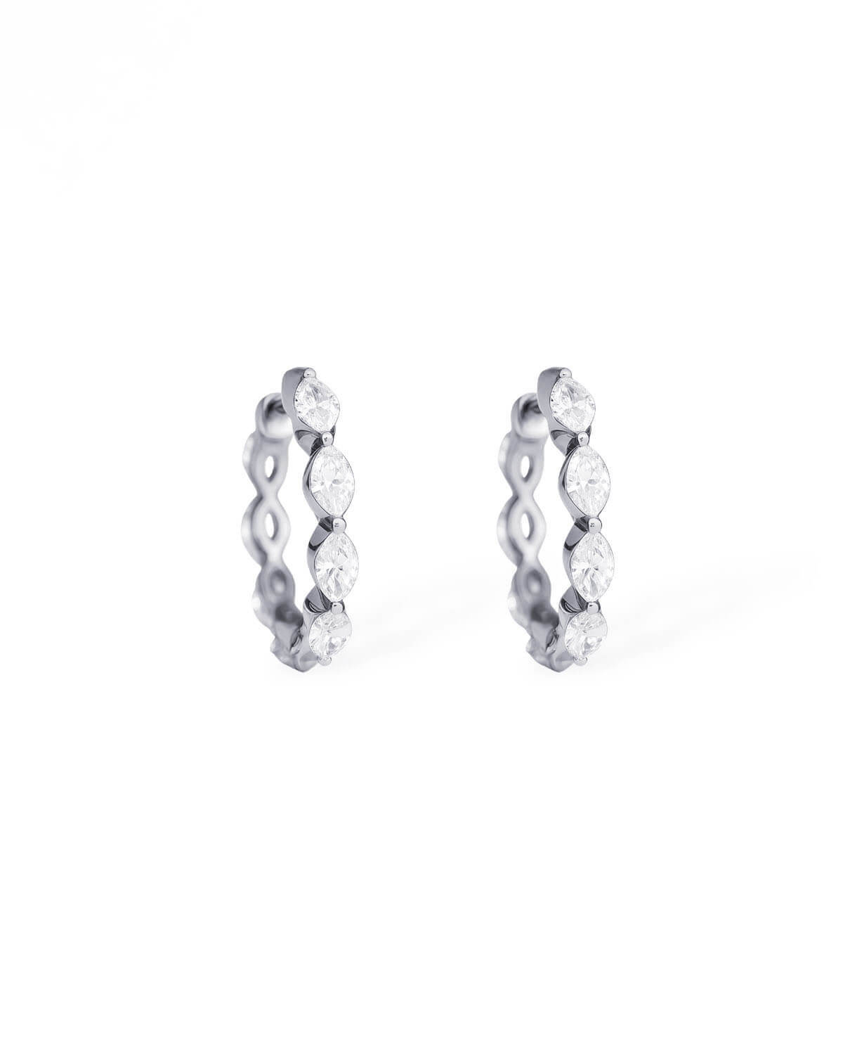 Diamond Huggie Earrings | Marquise Lab Grown Diamond 14K Gold Hoops