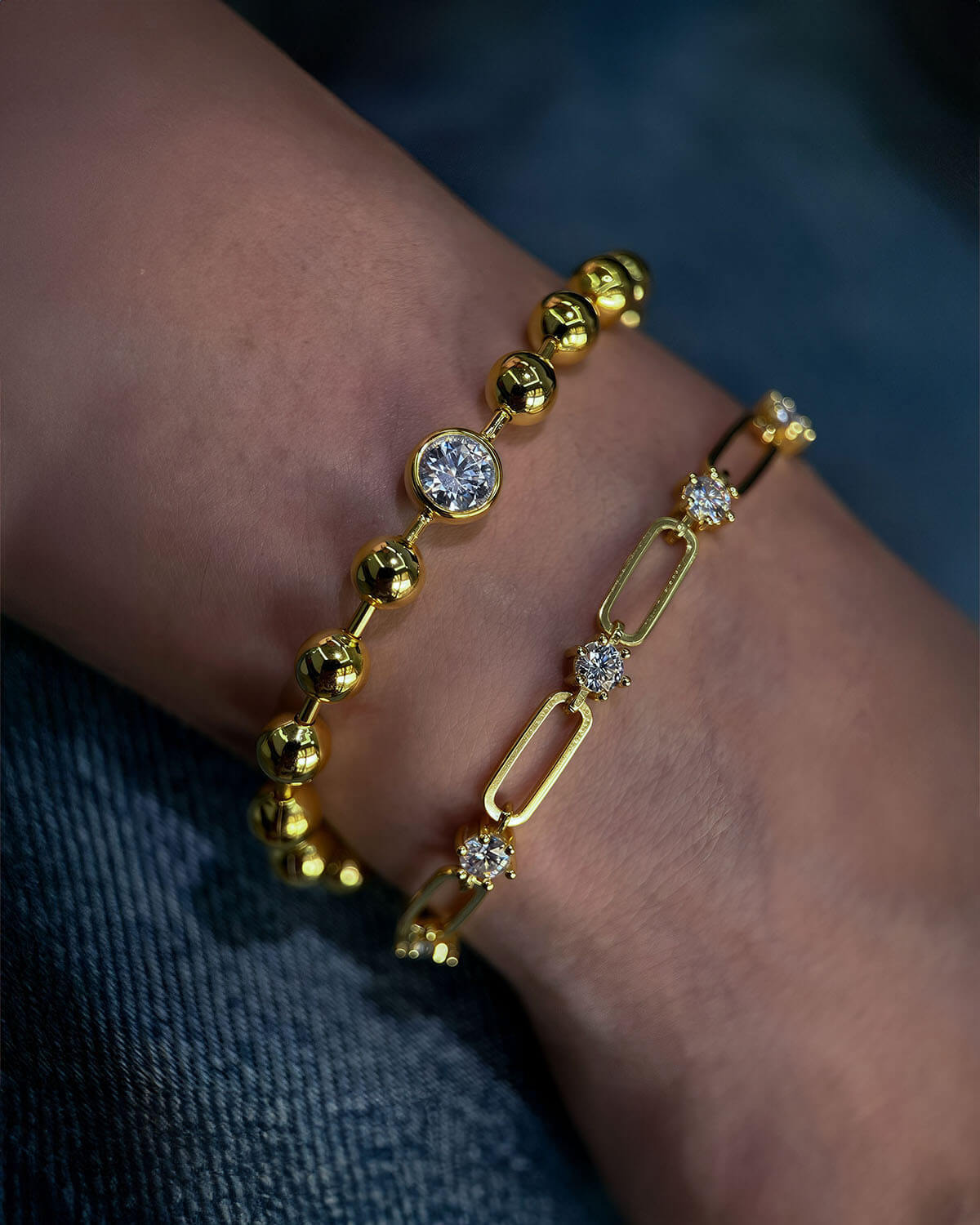 Modern Gold Diamond Bracelet with Beaded Design-Opreshyne
