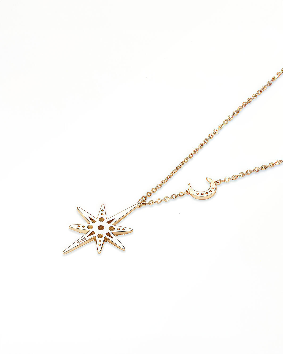 Moon and Star Women's Diamond Necklace in 14K Gold-Opreshyne