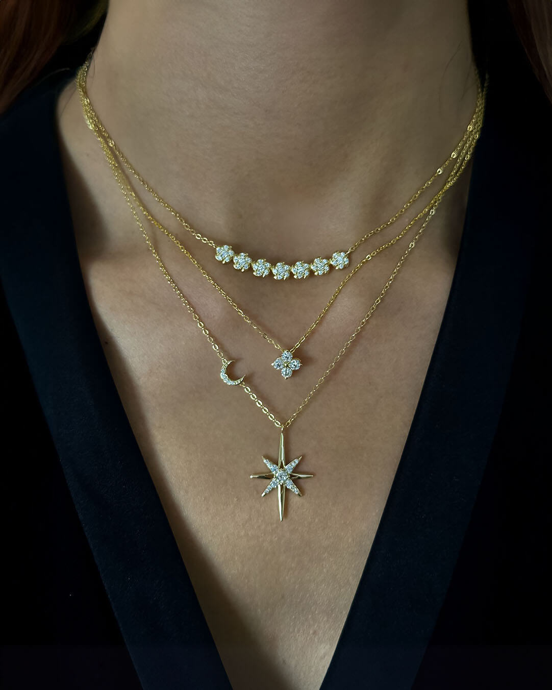 Simple Diamond Necklace with Clover Design-Opreshyne