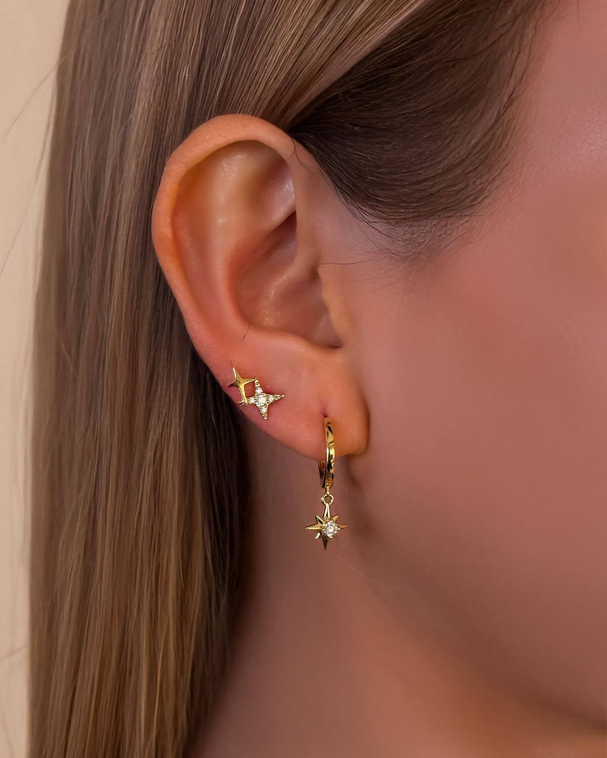 Celeste Duo-Star Stud Earrings-Opreshyne
