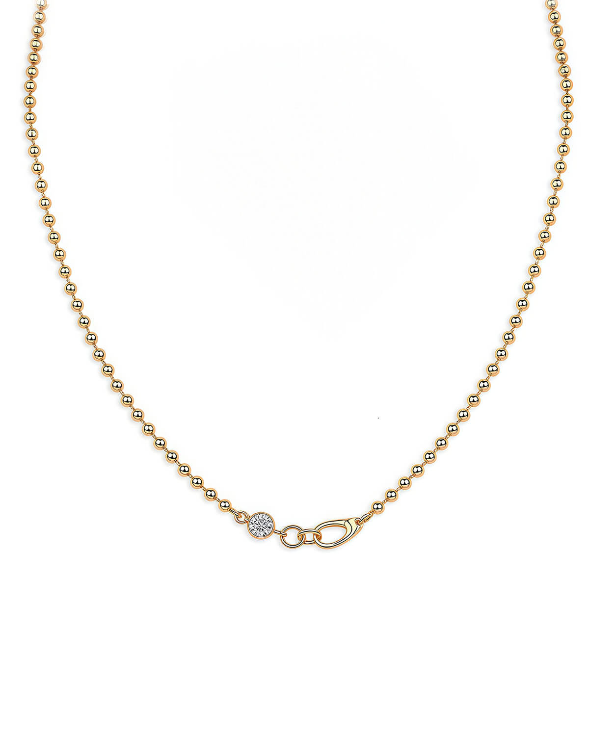 One Diamond Necklace with Beaded Gold Chain-Opreshyne