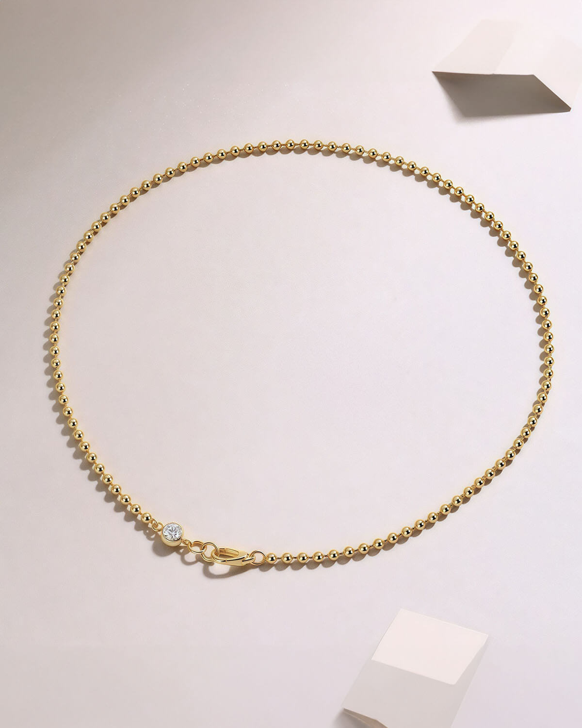 One Diamond Necklace with Beaded Gold Chain-Opreshyne