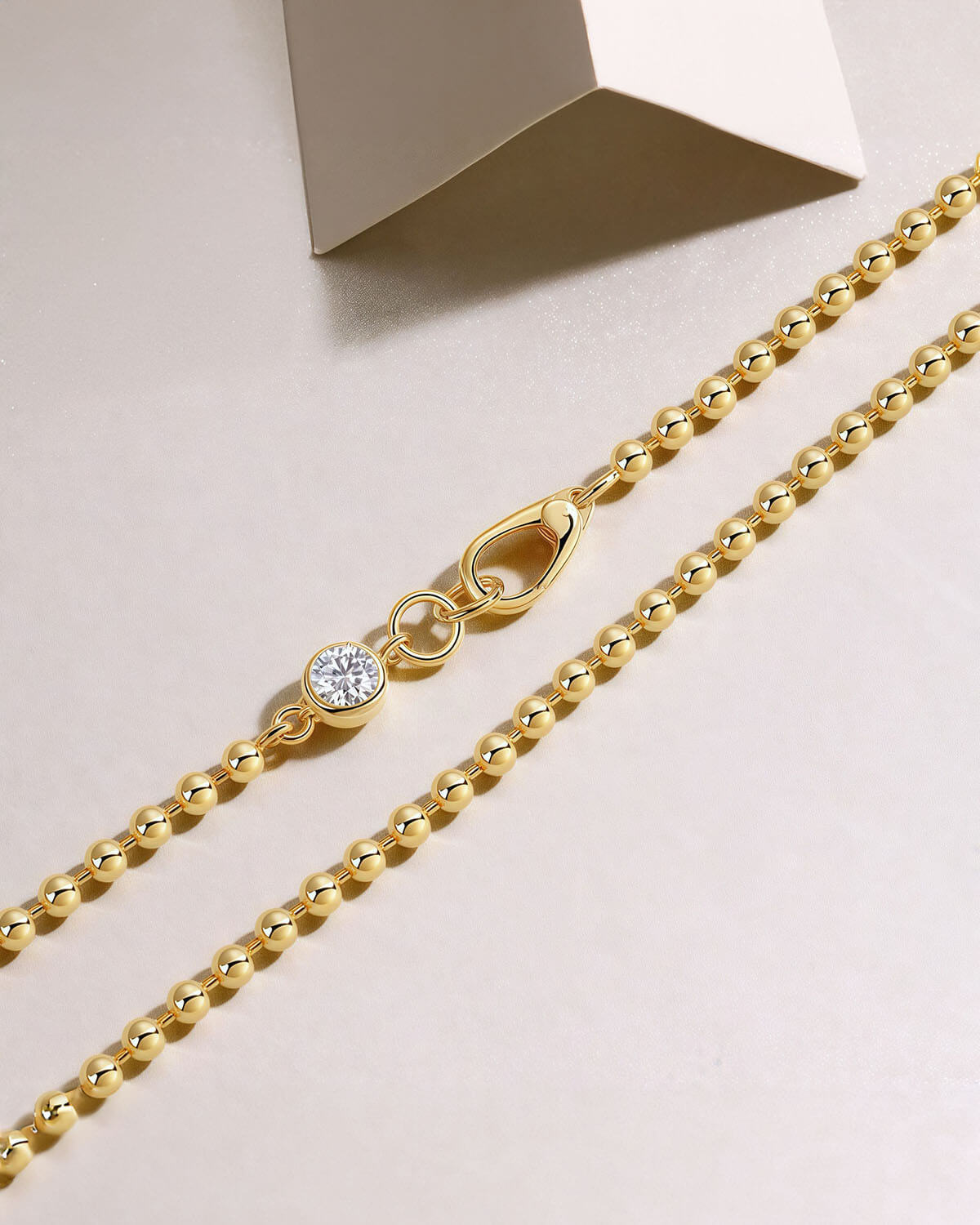 One Diamond Necklace with Beaded Gold Chain-Opreshyne