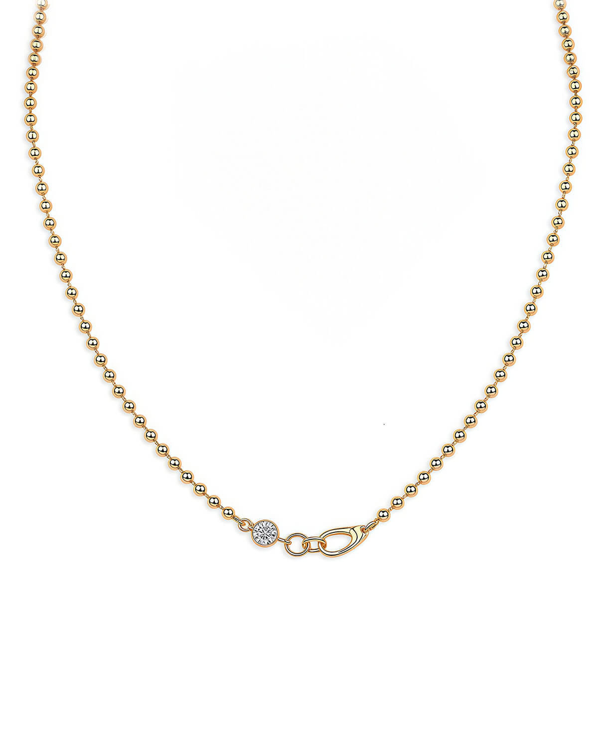 One Diamond Necklace with Beaded Gold Chain-Opreshyne