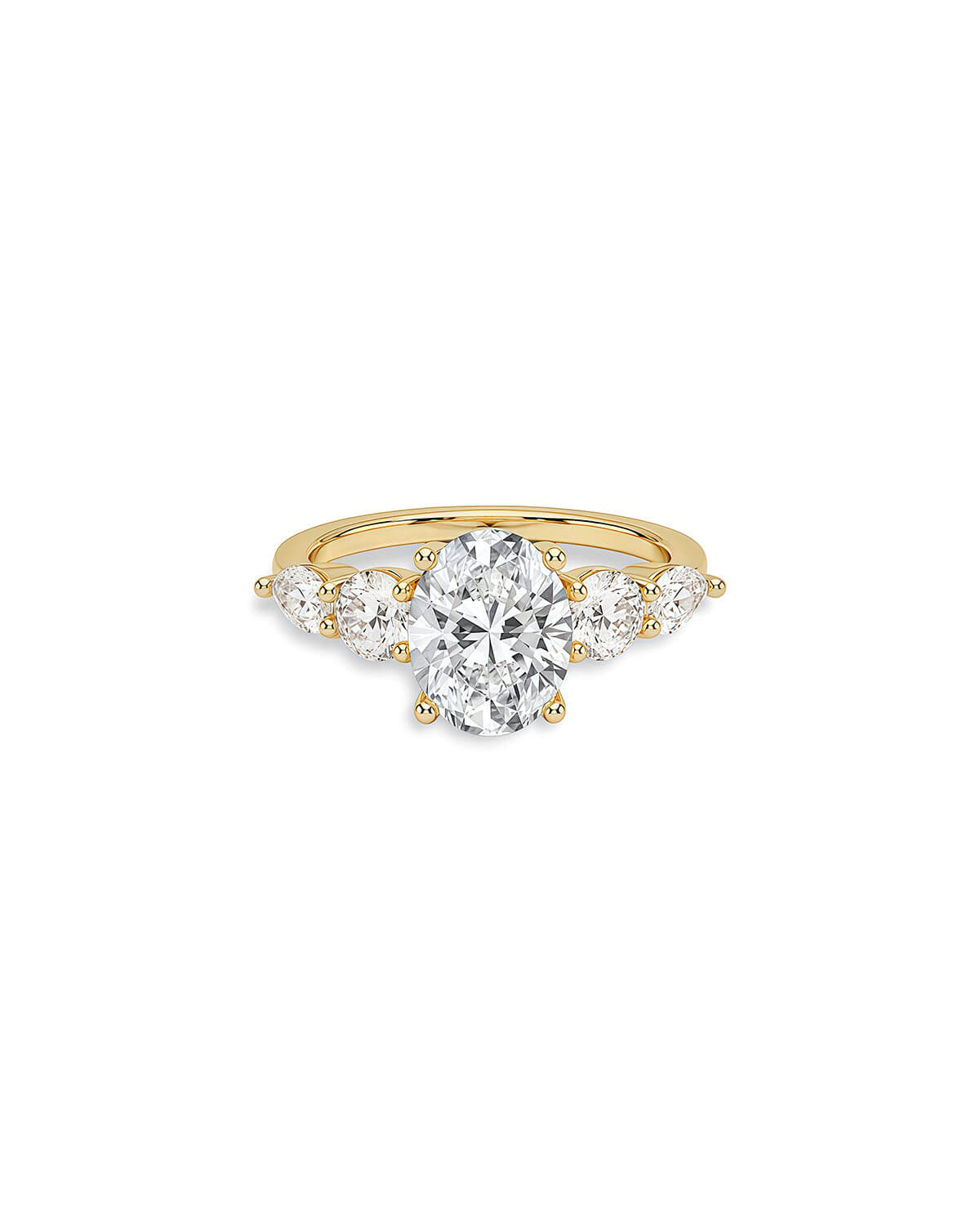 Oval Ring with Diamonds 14K Gold On Silver-Opreshyne