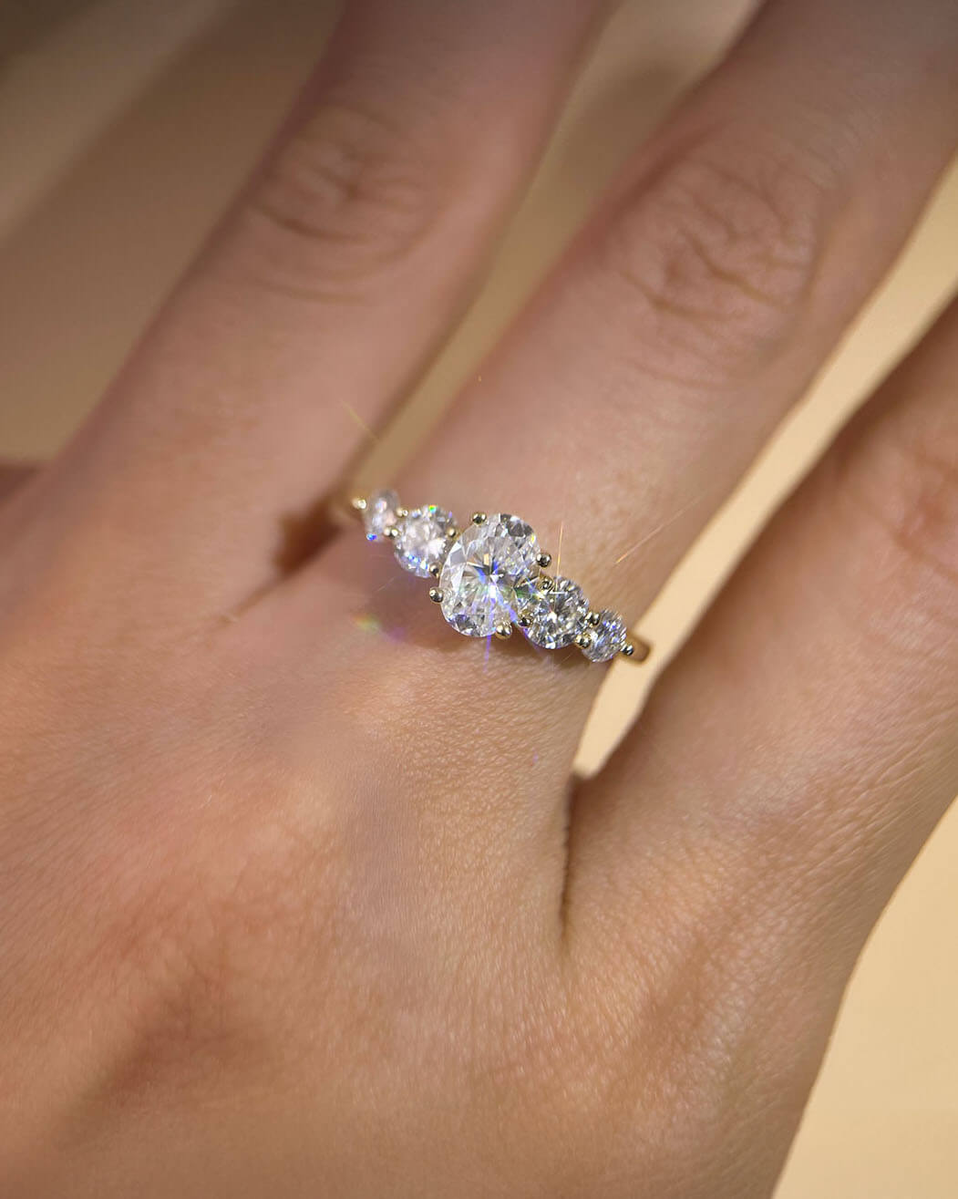 Oval Ring with Diamonds 14K Gold On Silver-Opreshyne